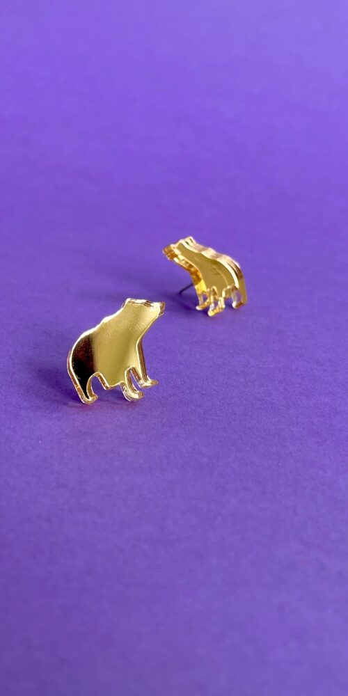 Björn Karhu Eläin Nappikorvakorut Kulta Peili titiMadam Jewelry