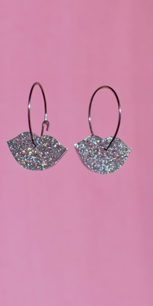 Pienet Glitter Huulet hopea korvakorut renkaalla titiMadam