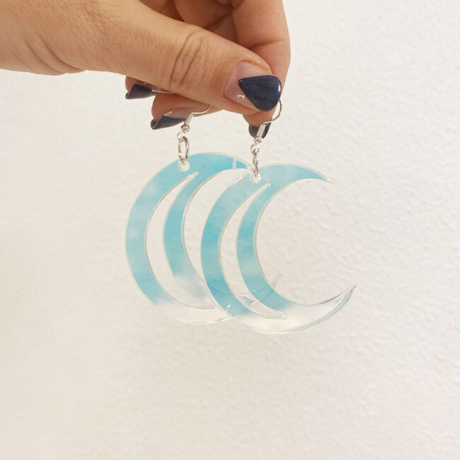 Girl, You'll Be a Woman Moon isot Kuu korvakorut Moon shaped earrings in iridescent acrylic.