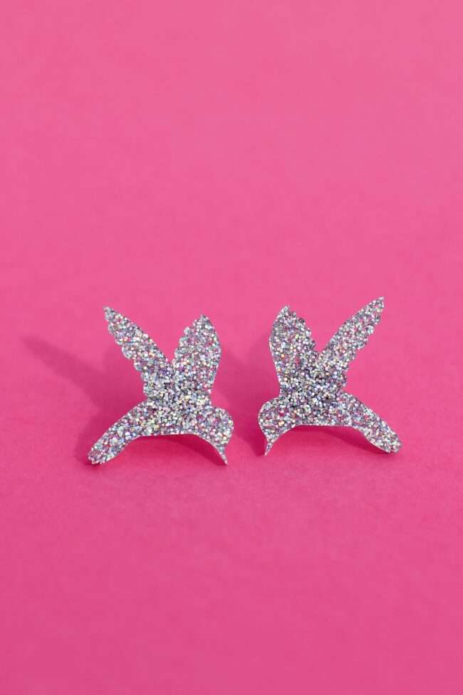 Kolibri Pienet Eläin Nappikorvakorut Hopea Glitter Kolibri Pienet Kauniit Eläin Nappikorvakorut Hopea Glitter