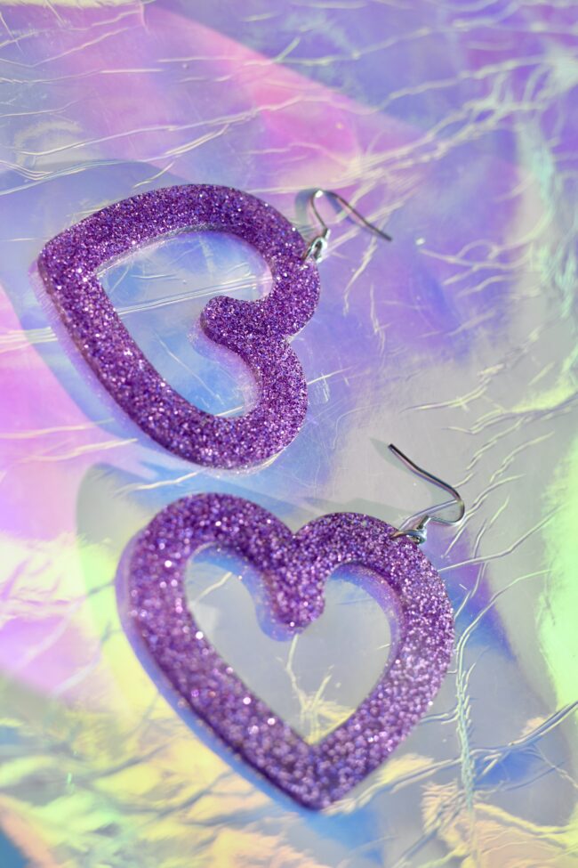 Isot Liilat Glitter Sydän Korvakorut titiMadam Isot Liilat Glitter Sydän Korvakorut titiMadam