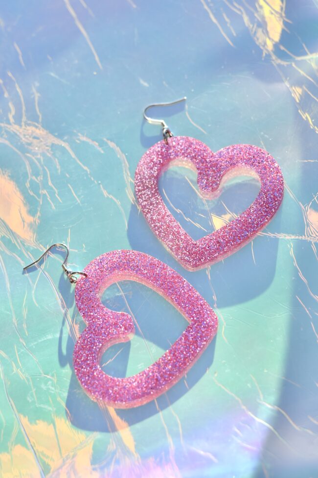 Isot Vaaleanpunaiset Glitter Sydän Korvakorut titiMadam Isot Vaaleanpunaiset Glitter Sydän Korvakorut titiMadam