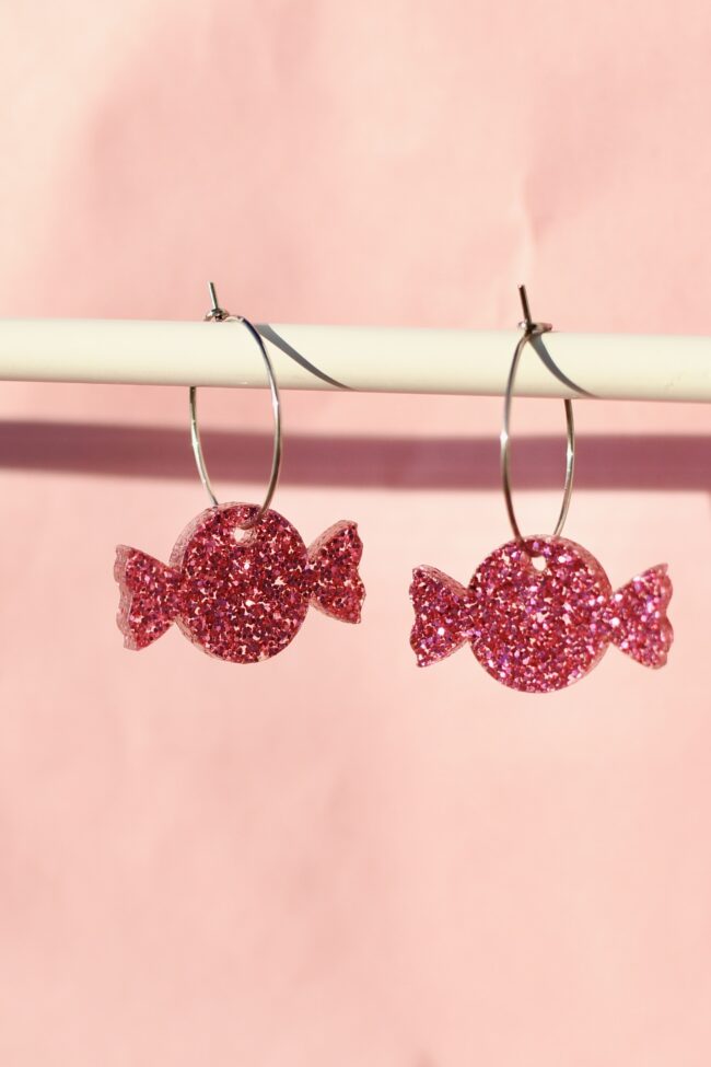 Pienet Glitter Karkki Korvakorut Renkaalla Pinkki titiMadam Pienet Glitter Karkki Korvakorut Renkaalla Pinkki titiMadam