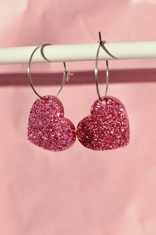 Pienet Roikkuvat Glitter Sydän Korvakorut Pinkki Pienet Roikkuvat Glitter Sydän Korvakorut Pinkki