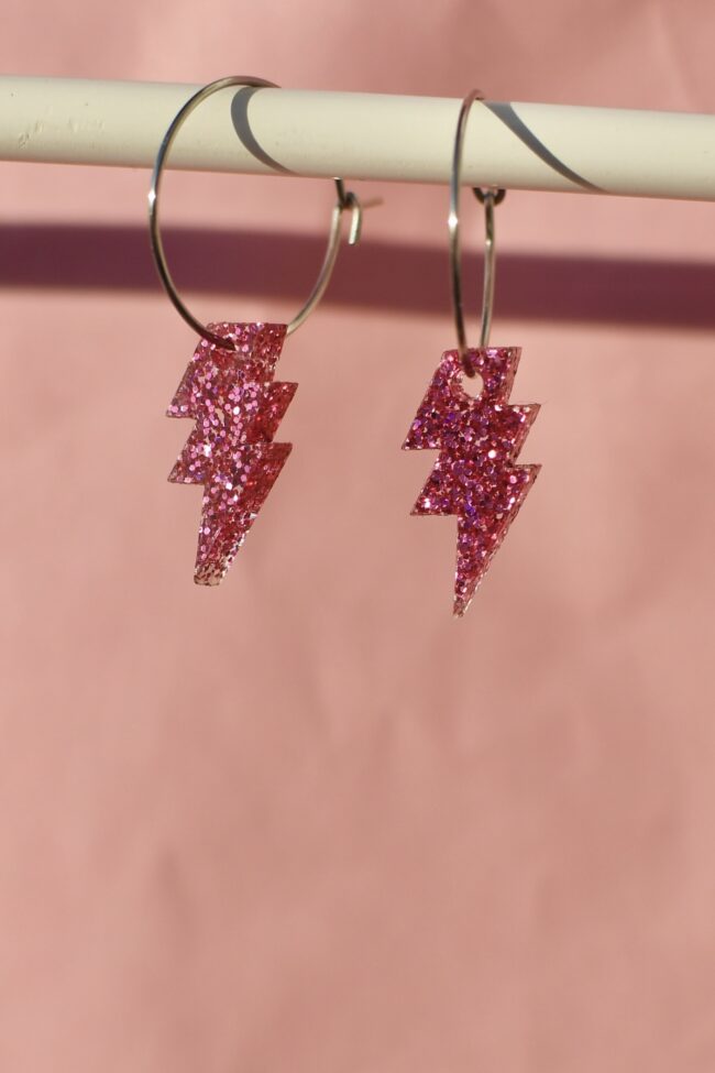 Pienet Salama Korvakorut Pinkki Glitter Pienet Salama Korvakorut Pinkki Glitter