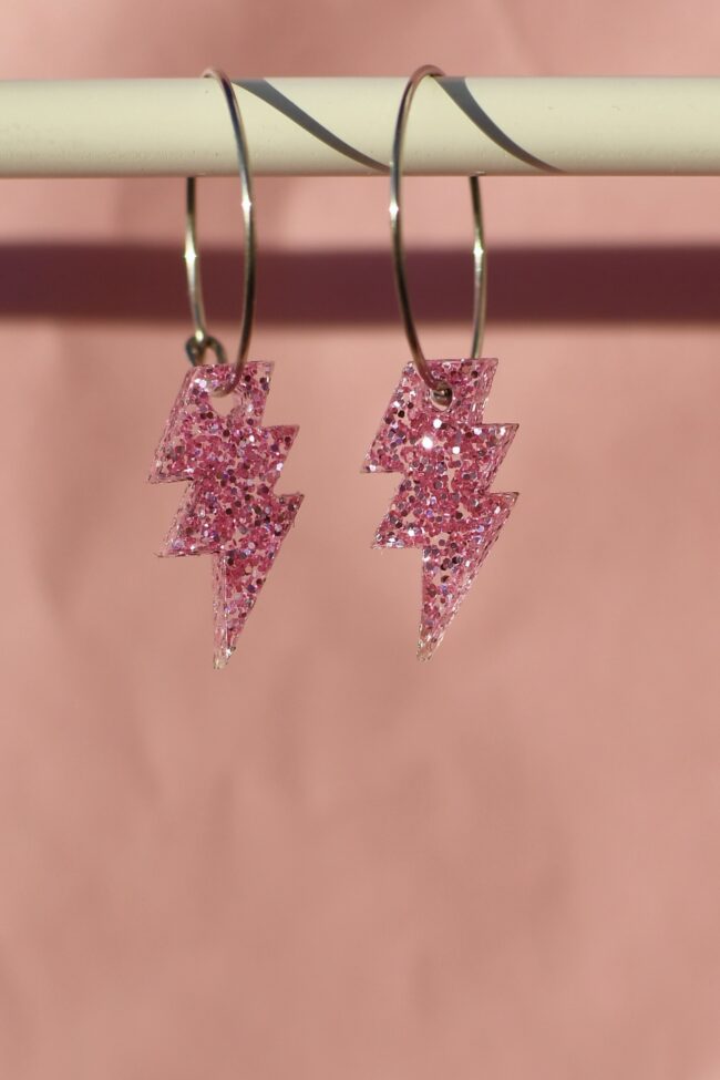 Pienet Salama Korvakorut Vaaleanpunainen Glitter Pienet Salama Korvakorut Vaaleanpunainen Glitter