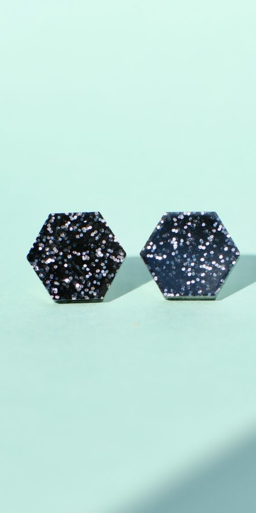 Glitter Kuutio Nappikorvakorut mustat titiMadam Jewelry