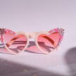 Sydämen malliset vaaleanpunaiset aurinkolasit timantti koristeilla titiMadam Jewelry