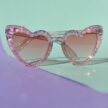 Sydämen malliset vaaleanpunaiset glitter aurinkolasit sydän ja timanttikoristeilla titiMadam