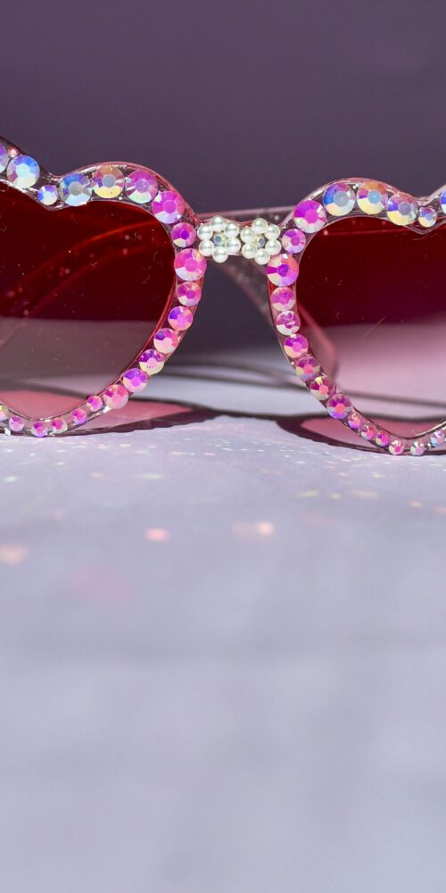Sydämen muotoiset vaaleanpunaiset glitter aurinkolasit timanttikoristeet titiMadam Jewelry