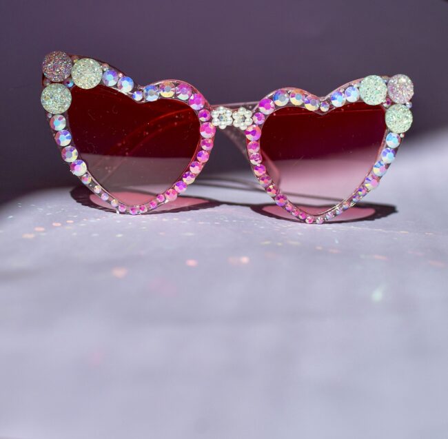 Sydämen muotoiset vaaleanpunaiset glitter aurinkolasit timanttikoristeet titiMadam Jewelry Sydämen muotoiset vaaleanpunaiset glitter aurinkolasit timanttikoristeet titiMadam Jewelry