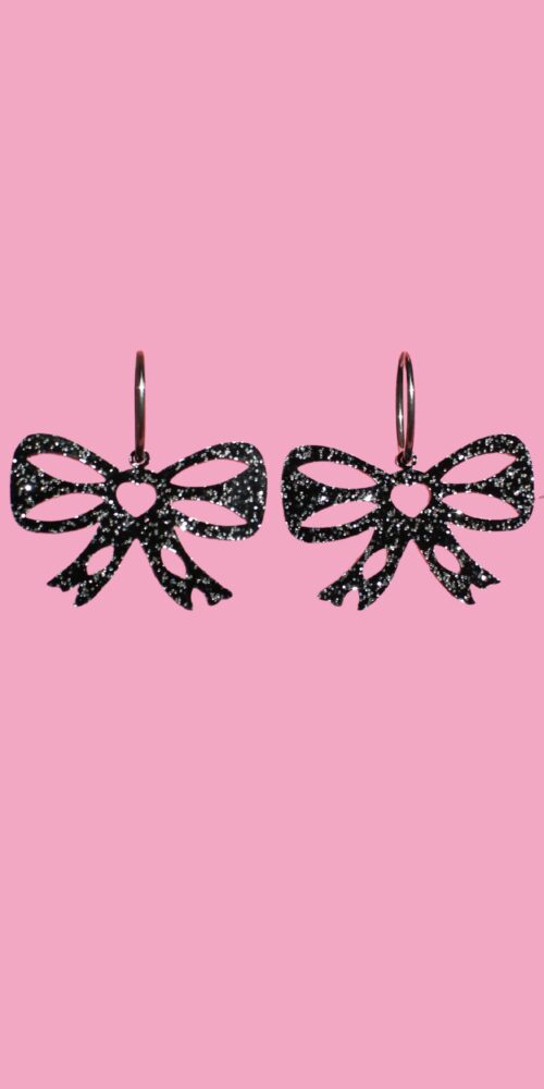 Rusetti korvakorut renkaalla musta glitter titiMadam