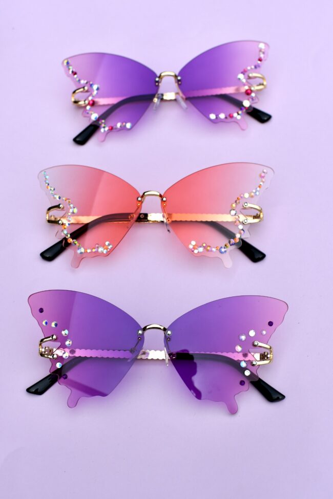 Timanttikoristeiset perhosen muotoiset aurinkolasit värilliset liukuväri titiMadam Timanttikoristeiset perhosen muotoiset aurinkolasit värilliset liukuväri titiMadam