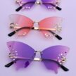Timanttikoristeiset perhosen muotoiset värikkäät aurinkolasit liukuväri titiMadam Jewelry