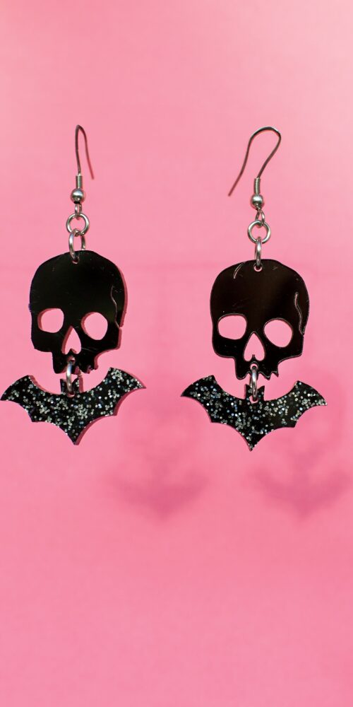 Pienet Glitter Halloween Mustat pienet Pääkallo korvakorut glitter titiMadam Jewelry