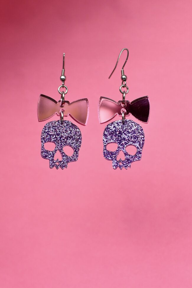 Pienet Liilat Glitter Pääkallo pinkki rusetti halloween korvakorut titiMadam Jewelry Pienet Liilat Glitter Pääkallo pinkki rusetti halloween korvakorut titiMadam Jewelry