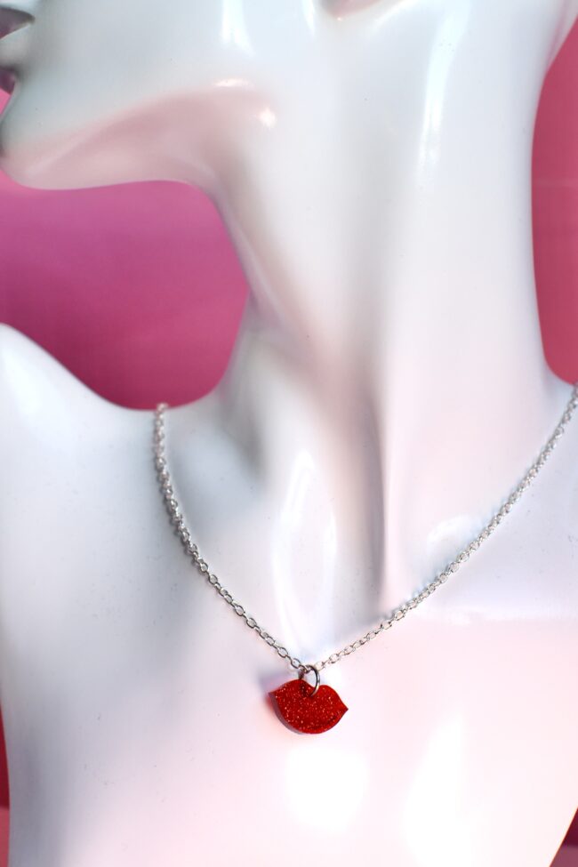 Pieni Punainen Glitter Huulet kaulakoru hopea titiMadam Pieni Punainen Glitter Huulet kaulakoru hopea titiMadam