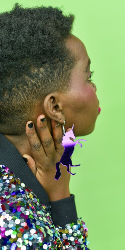 Yaseed Yksisarvinen isot liila peili korvakorut titiMadam Jewelry