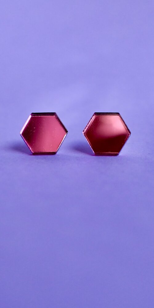 Kuutio Nappikorvakorut pinkki peili titiMadam Jewelry