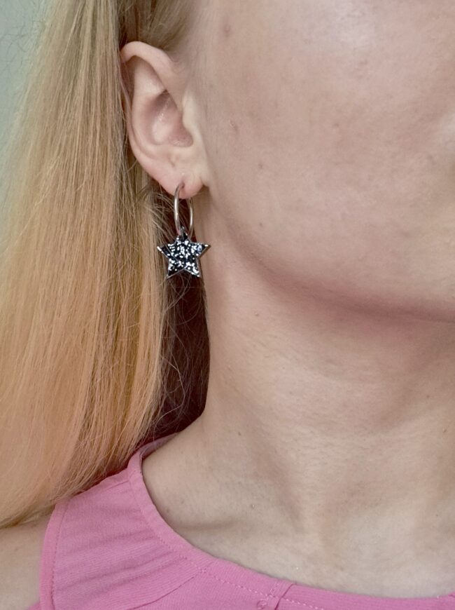Pienet Glitter Tähti Korvakorut musta hoop renkaalla titiMadam Jewelry Pienet Glitter Tähti Korvakorut musta hoop renkaalla titiMadam Jewelry