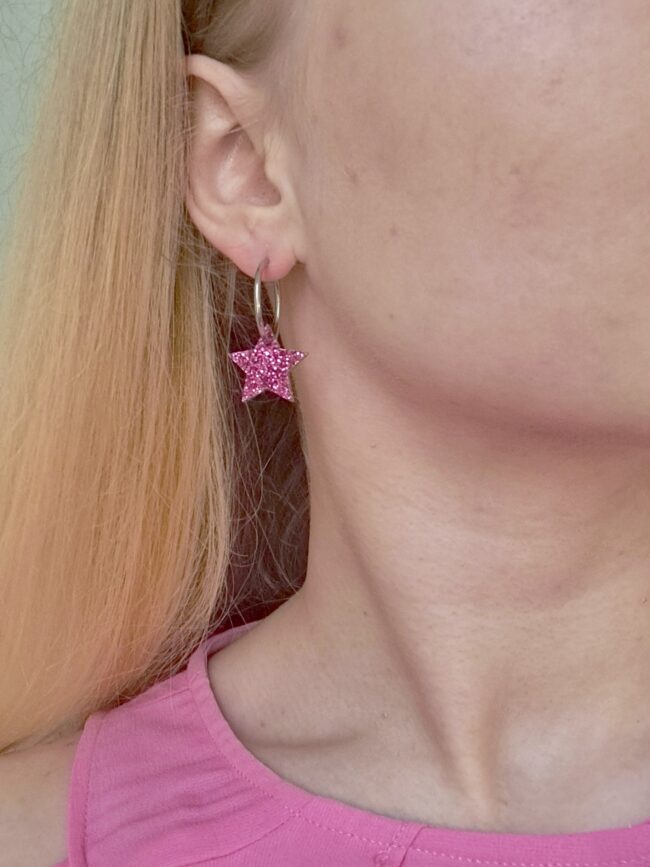 Pienet Glitter Tähti Korvakorut pinkki hoop renkaalla titiMadam Jewelry Pienet Glitter Tähti Korvakorut pinkki hoop renkaalla titiMadam Jewelry