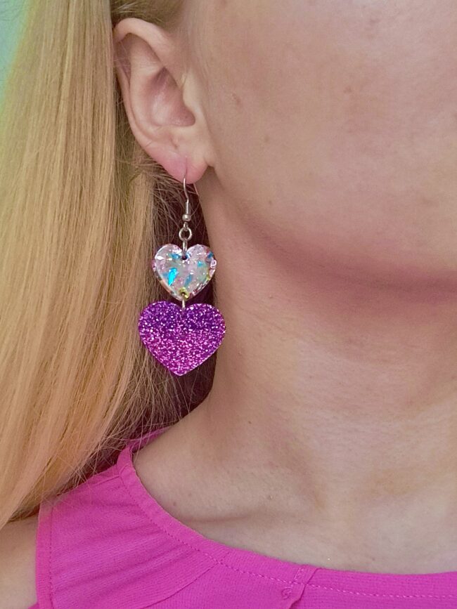 Uniikit Glitter DoubleHeart Sydän korvakorut liila titiMadam Jewelry Uniikit Glitter DoubleHeart Sydän korvakorut liila titiMadam Jewelry