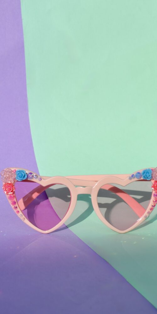 Sydänlasit kukka ja timanttikoristeilla vaaleanpunainen titiMadam Jewelry