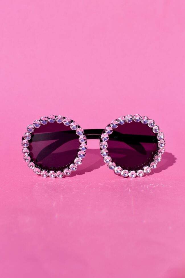 Pyöreät oversize timantti aurinkolasit vaaleanpunainen titiMadam Jewelry 2