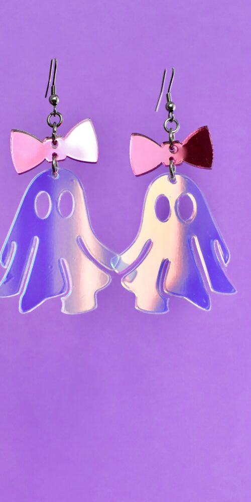 Kummitus pinkillä Rusetila Halloween korvakorut titiMadam Jewelry