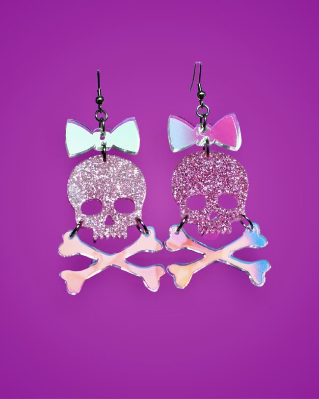 Vaaleanpunaiset Glitter Pääkallo korvakorut iridescent rusetti titiMadam Jewelry Vaaleanpunaiset Glitter Pääkallo korvakorut iridescent rusetti titiMadam Jewelry