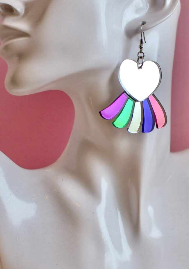 RainbowHeart Sydän uniikit moniväriset korvakorut hopea peili titiMadam Jewelry RainbowHeart Sydän uniikit moniväriset korvakorut hopea peili titiMadam Jewelry