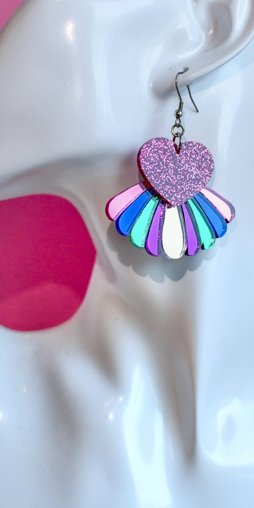 RainbowHeart Sydän uniikit moniväriset korvakorut pinkki glitter titiMadam Jewelry