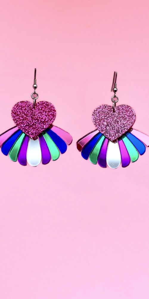 RainbowHeart moniväriset pinkit glitter korvakorut titiMadam Jewelry