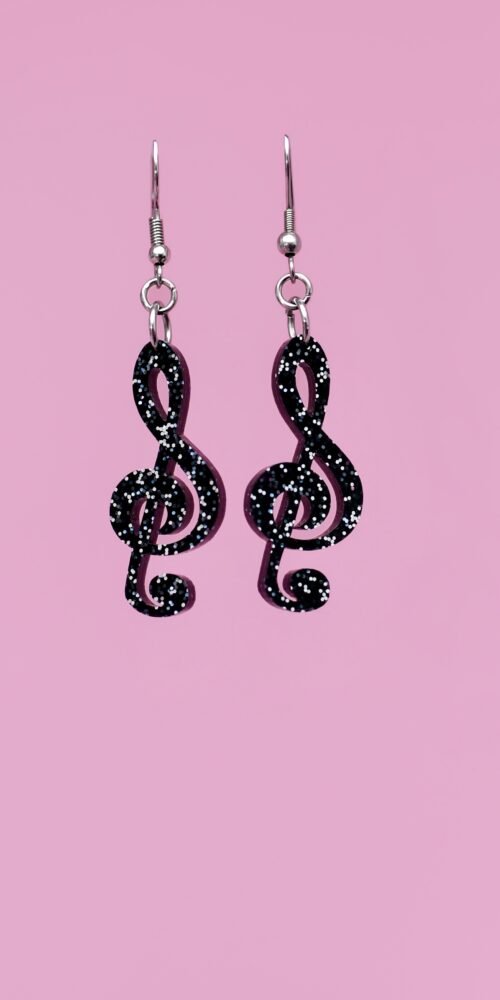 Nuottiavain mustat glitter korvakorut titiMadam Jewelry